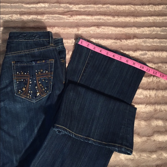Seven7 Flare Leg Jeans Embellished Pockets Size 6 - Picture 6 of 8